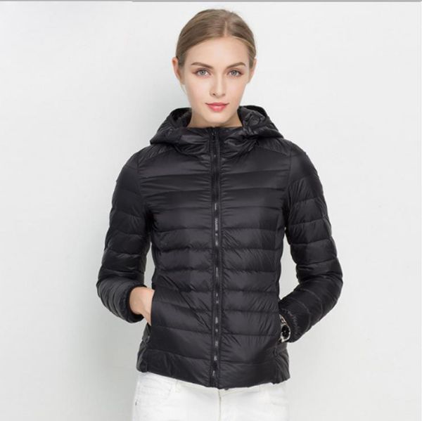 

women ultra light down jacket white duck down hooded jackets long sleeve warm coat parka female solid portable outwear s-3xl, Black