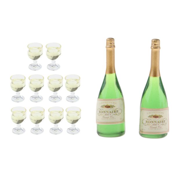 

10pcs 1/12 scale dollhouse miniature wine glasses goblet + 2pcs wine bottles