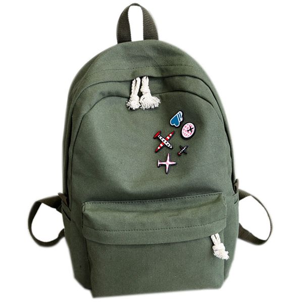 

solid color canvas shoulder bag college wind student bag children backpack girl