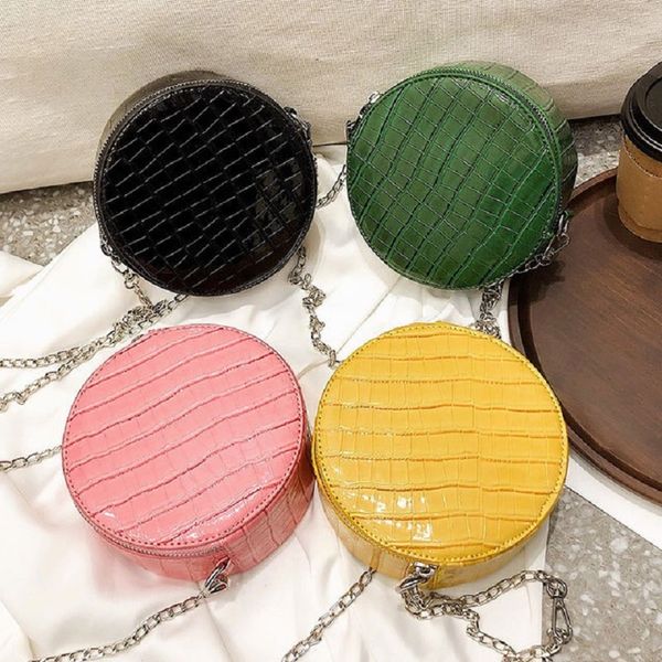 

women 2019 new stone pattern pu leather round crossbody bags circle small chain purses and handbags shoulder party messenger bag