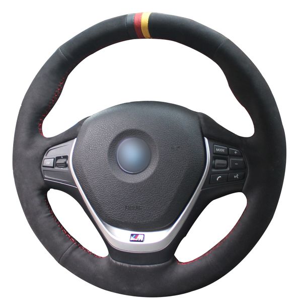 

diy hand sewing black suede black red yellow marker car steering wheel cover for bmw f30 320i 328i 320d f20