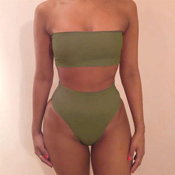 

sell strapless bikini bikini women set off shoulder solid bandage push up padded swimwear swimsuit beachwear pluz size biquini s-xl
