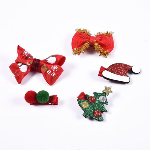 

5pcs/set girls christmas gifts hair accessories hairpin toddler baby kids glitter hair ornament xmas party headwear new