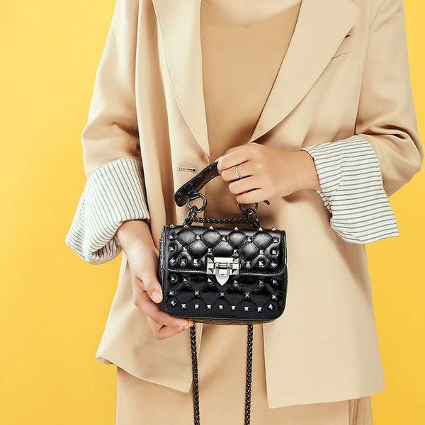

new rivet handbag ladies design chain small square bag classic elegant single shoulder wild diagonal black bag holiday gift 1352