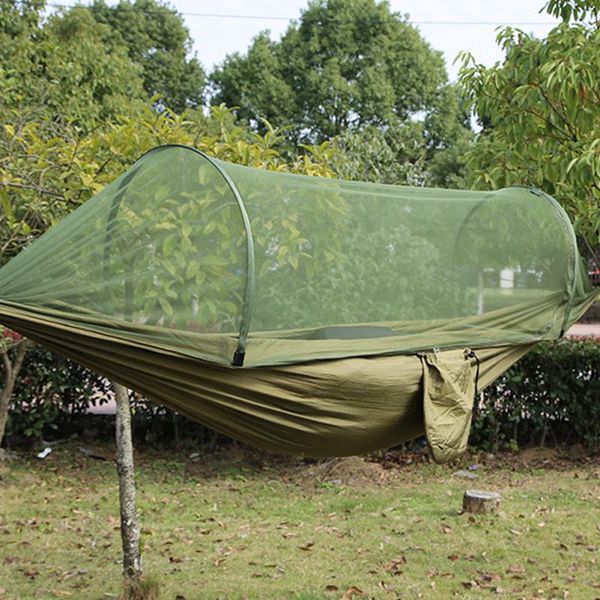 

automatic speed-opening mosquito net hammock with pole outdoor hammock parachute cloth camping mosquito-proof sky tent
