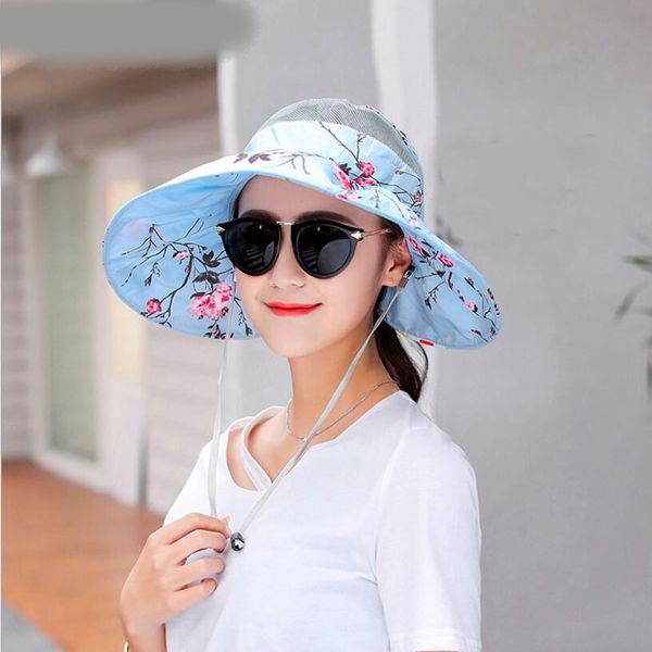 

2018 new brand summer hats for women folding cotton straw hat large brim sun hat visor cap beach chapeu feminino, Blue;gray