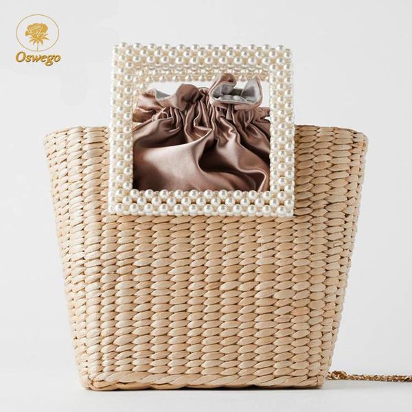 

oswego pearl straw handbag 2020 new fashion weaving tote summer vacation bohemia straw crossbody bag for women
