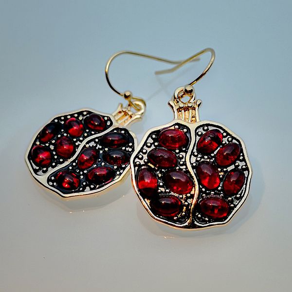 

fashion vintage gold round red pomegranate garnet dangle earrings for women natural stone statement earring boho jewelry 2019, Silver
