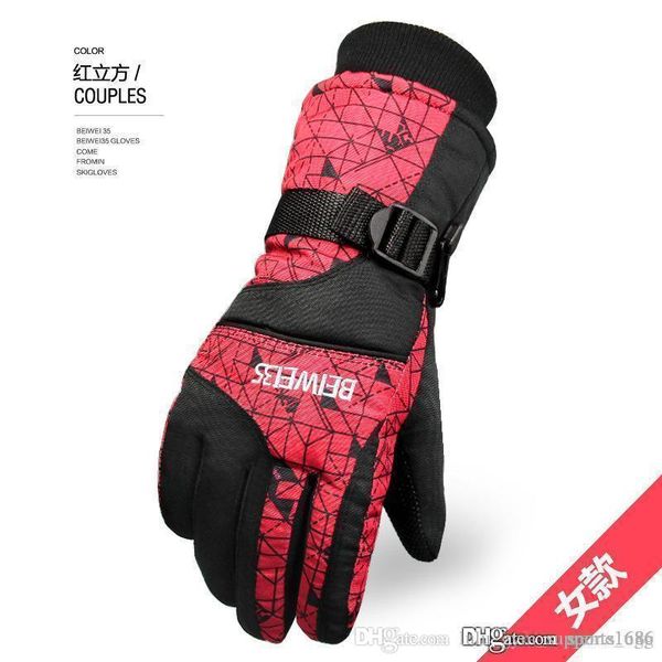 

winter snow ski gloves waterproof windproof solid color patchwork thicken warm adjustable stretchy mittens cycling work mittens sports ski t, Black