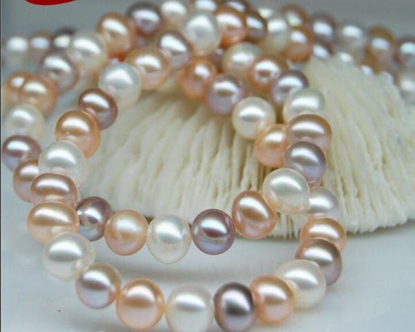 

fast fine pearl jewelry 8-9 mm natural south sea white pink purple pearl necklace 18 inches, Black