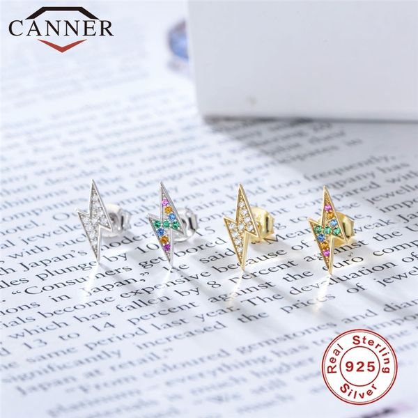 

925 sterling silver rainbow zircon stud earrings for women korean version of the simple mini geometric earring jewelry, Golden;silver
