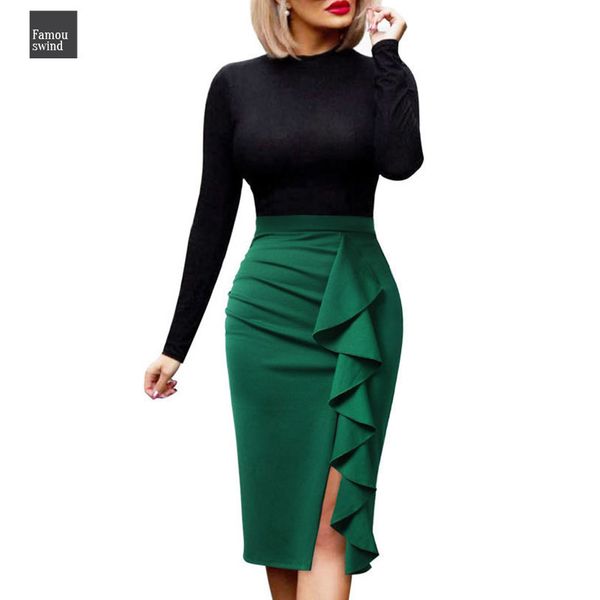 

женская elegant ruched юбка рюшами высокой талией щелевая split работа 1007 коктейль stretch bodycon карандаш бизнес, Black