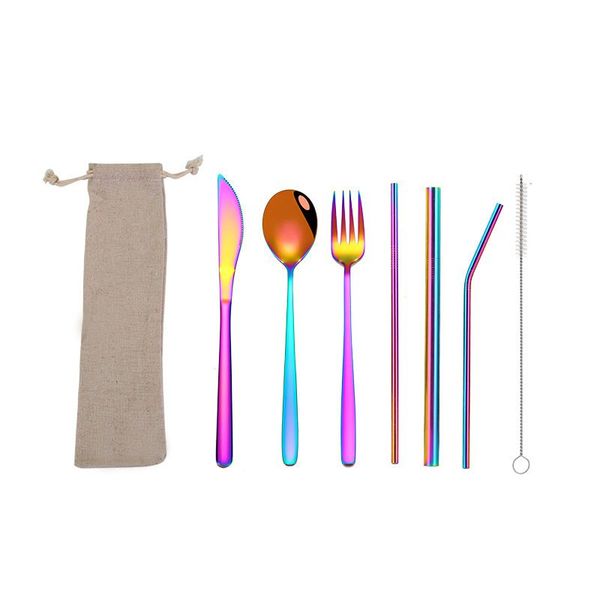 

camping cutlery set stainless steel portable travel utensils flatware tableware with linen carrying case bag organizer
