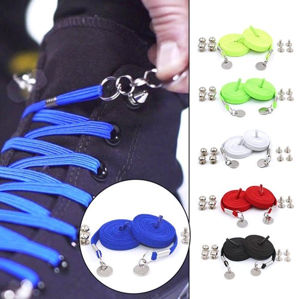 

candy color one hand no tie laziness shoelaces metal circle elastic laces, Black