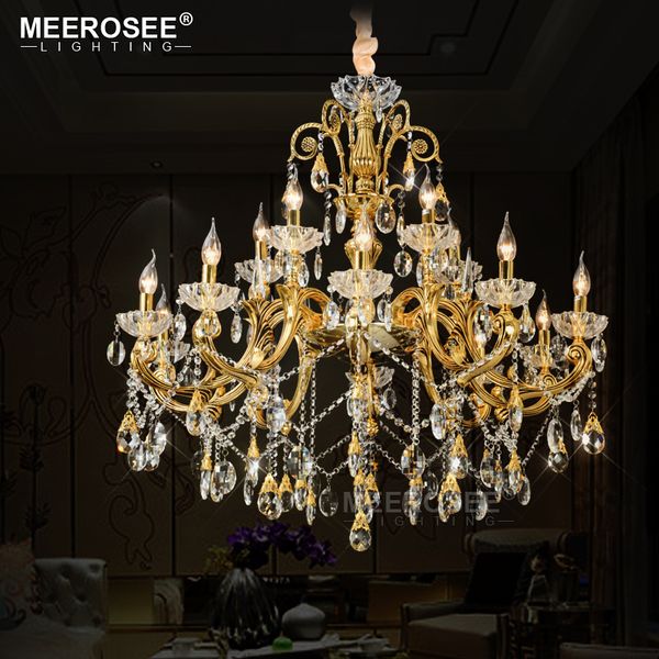 

large foyer modern chandelier lighting candle k9 crystal gold pendant fixture light suspension hanging lamp 15 arms for living room bedroom