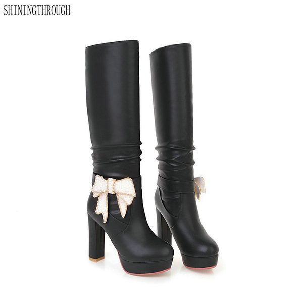 

new witer snow boots woman high heels platform women boots ladies 2018 sweet wedding shoes woman large size 34-43, Black