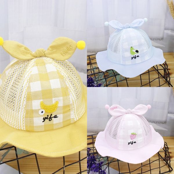 

printed bowknot basin 2020 children's cap cap sun baby sunshade fisherman princess basin hat baby hat, Yellow