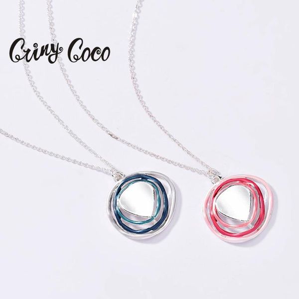 

2020 enamel geometric pendant necklace women's alloy chains chokers pendants necklaces for women collar jewellery friends, Silver