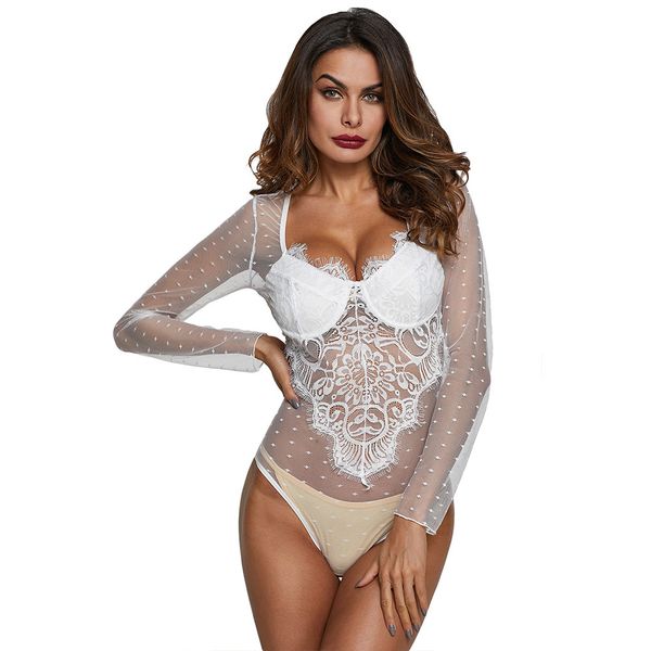 

ins underwear midnight charm jumpsuit lace hollow-out long-sleeved triangle tights 3217sale, Black;white