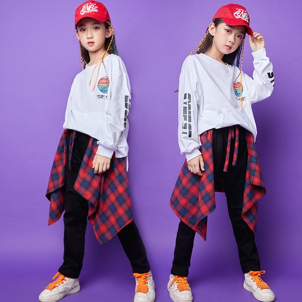 

jazz dance costumes kids long sleeve street dance practice performance clothing girls hip hop rave outfit casual clothes dc2943, Black;red