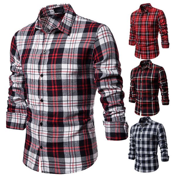 

autumn mens designer shirt classic casual plaid printed long sleeve lapel neck shirt mens shirts, White;black