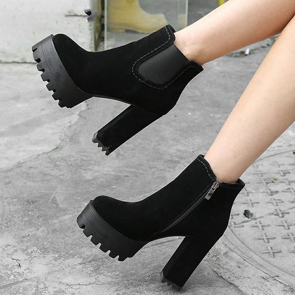 

Hot Sale Add Fur Winter Boots Woman Shoes Platform Square Heels Ankle Boots Shoes Woman