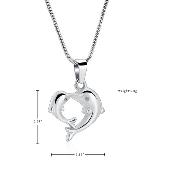 

lkj10085 потеря pet кремация ювелирные изделия - двойной дельфин мемориал урна кулон пепел держатель keepsake ожерелье - из нержавеющей стал, Silver