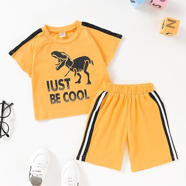 

2pcs toddler baby boys girls clothes cartoon set cartoon dinosaur print t-shirt sports loose shorts causal summer outfits, White