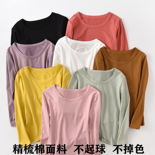 

2019 new style spring and autumn solid color underwear heattech fashion cotton black round neck base shirt women long sleeve thi, White