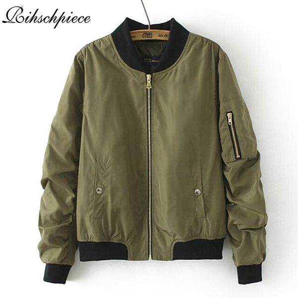 

rihschpiece 2017 bomber jacket women windbreaker female army green basic coat pocket short jackets rzf1326, Black;brown