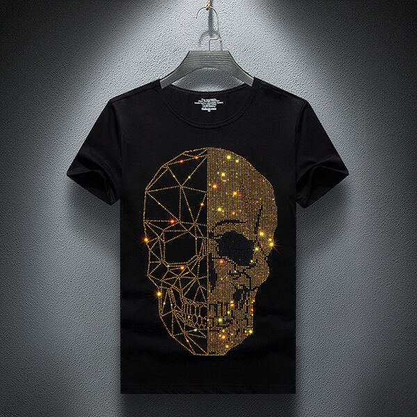

shirts t cotton mens sleeve summer modal skulls slim rhinestones short tee o neck shirt cbptk