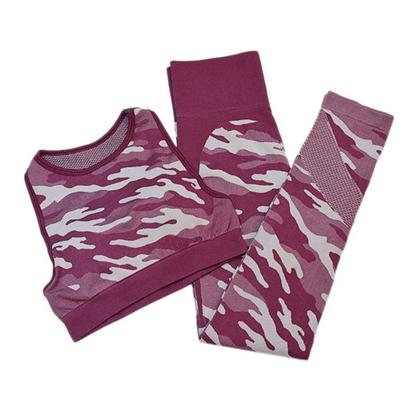 

2pcs camo yoga sets women sport wear women set camouflage set fitness clothing girl outdoor running clothes, White;red