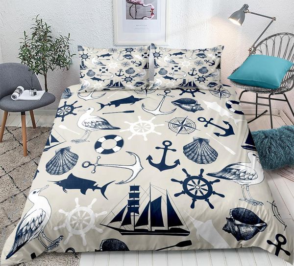 

compass duvet cover set  sailboat boy bedding set marine shell quilt cover fish 100% microfiber vintage bedspreads