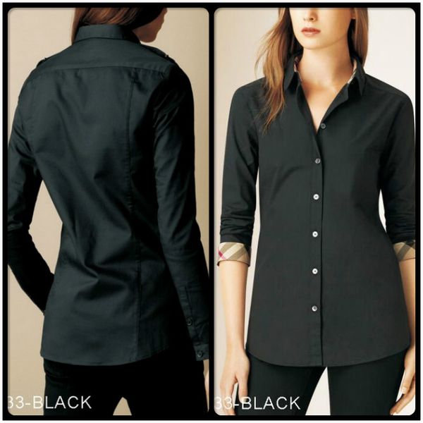 

luxury women's slim plaid blouses spring fall long sleeve business wear casual office lady button front lapel neck classic shirts, White