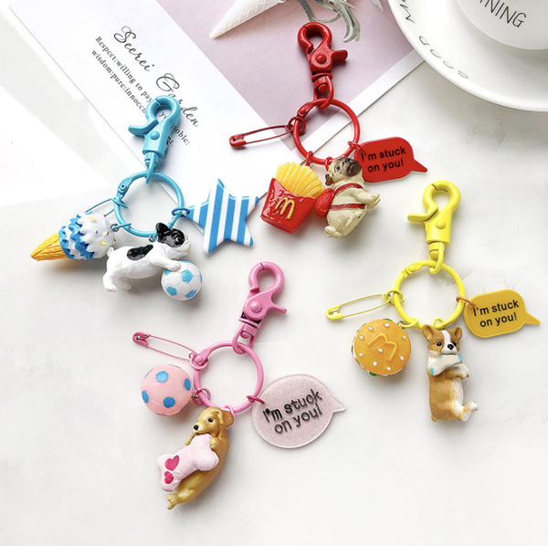 

european and american french dachshund hound doll key chain pendant couple bag key ring hanging creative small gift, Silver
