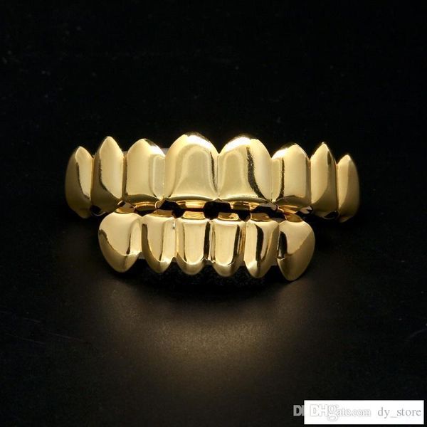 

mens gold grillz teeth grillz set 2018 new fashion hip hop jewelry eight 8 tooth & six 6 bottom teeth grills, Black