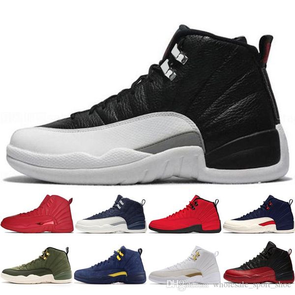 

new 12 12s gym red bulls mens basketball shoes michigan international flight college navy flu game wings taxi men sports sneakers designer, White;red