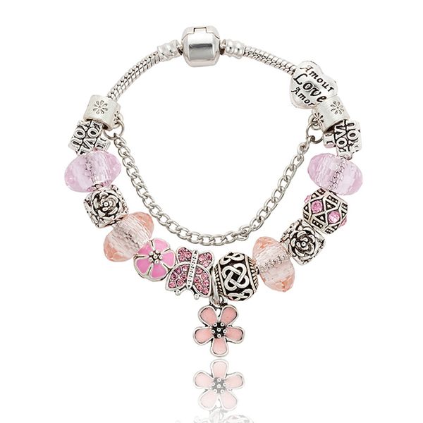 

new creative cute butterfly pendant beaded bracelet for pandora jewelry diy charm beaded pendant ladies bracelet gift with original box, Black