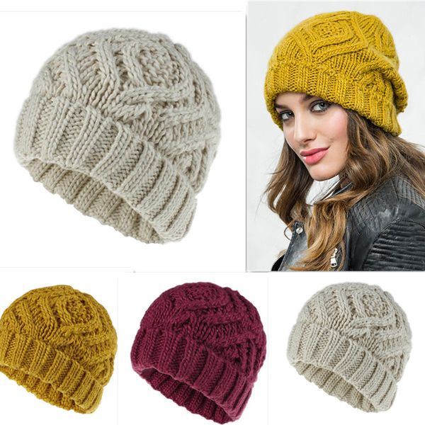 

rhombic square beanie winter warm knitted hats sport cap wool designer beanies women men hip hop crochet party hat an2591