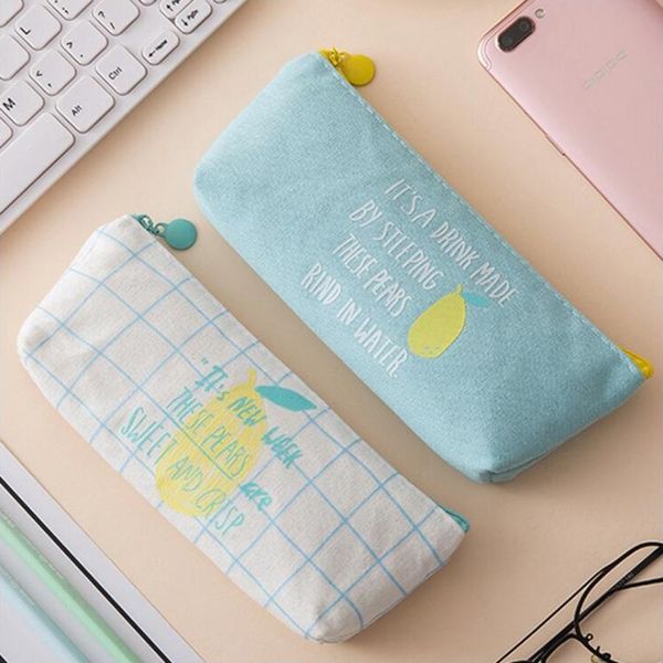

korean simple small fresh fruit pencil case office stationery and school supplies high capacity canvas material pencil bag 1pcs