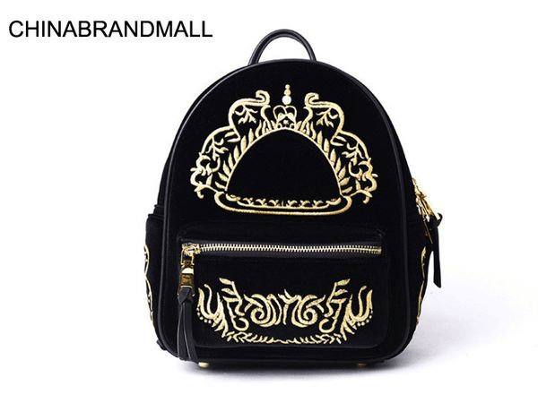 

new style women velvet embroider small backpack shool bag