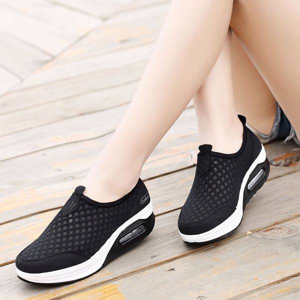 

onlymonkey size 35-42 summer mesh breathable running shoes women wedges thick sole outdoor sport sneakers light weight shoes