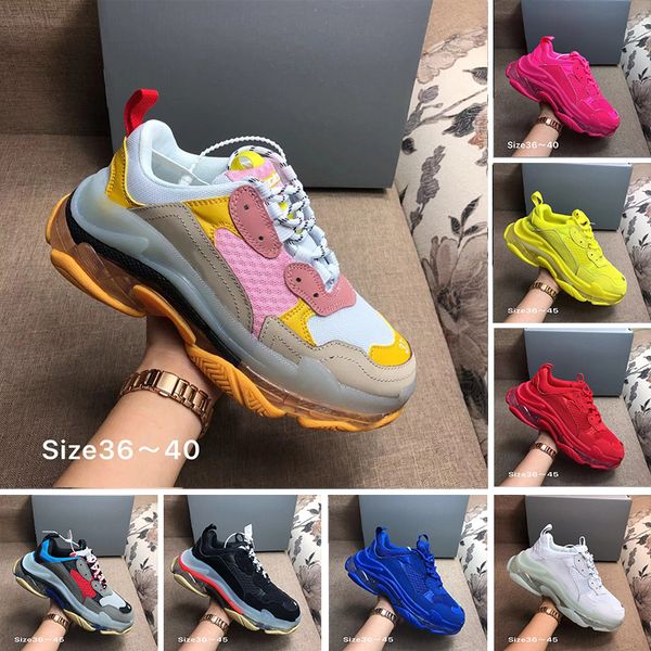 

with box designer 17fw triple s adds a clear bubble midsole sneakers mens women neon green luxury increasing brand casual dad shoes, Black