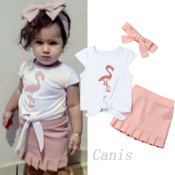 

1-5 лет малыш девушка одежда набор летних малышей ребёнков кисточкой flamingo вязаная юбка плиссе общие девушки эпикировка, White