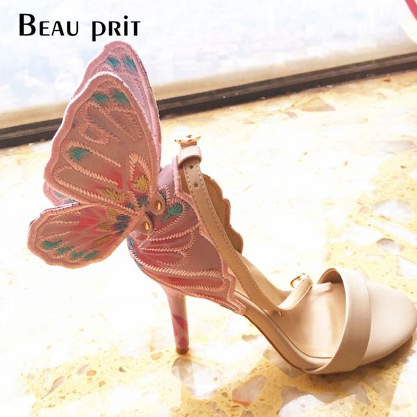 

3d print embroidered women butterfly sandals shoes high heels ankle strap colorful summer sandals dress party fashion shoes, Black