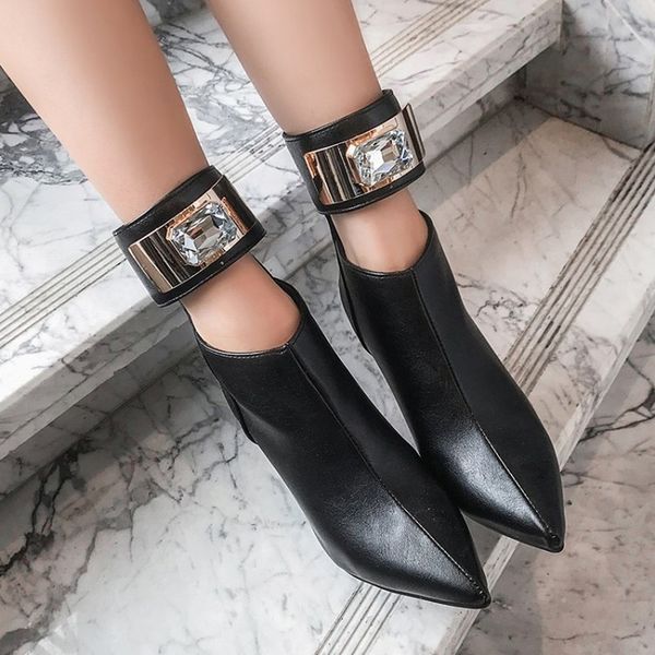 

us4-11 women pointed toe diamond ankle boots snake pattern ankle belt buckle metal sheet stilettos high heel shoes black c894