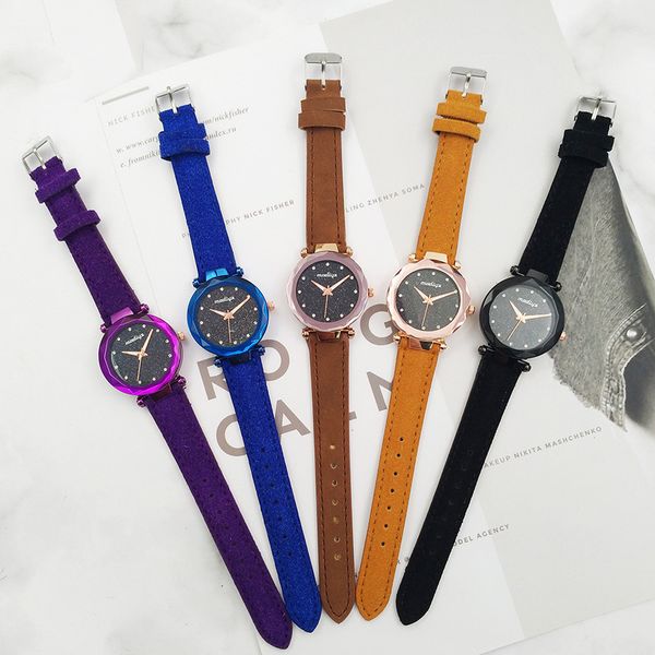 

modiya fashion starry women's watches style creative quartz wrist watches leather band relojes para mujer, Slivery;brown