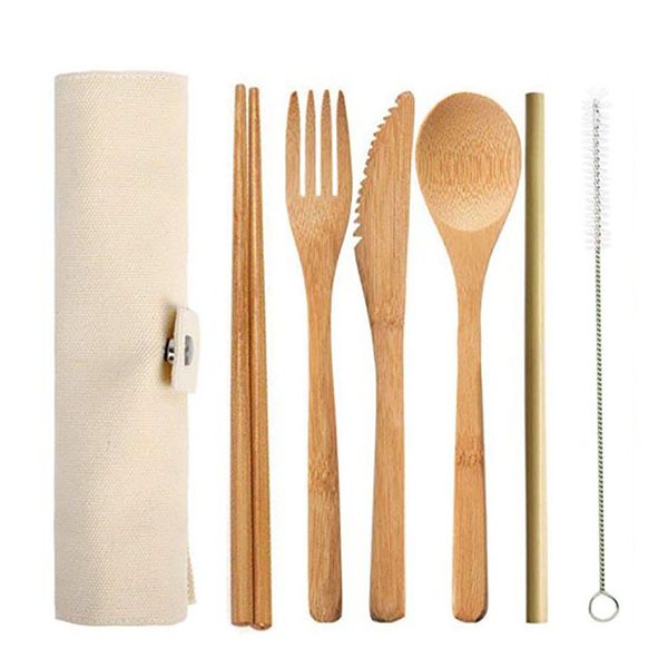 

bamboo flatware travel cutlery set spoon knife fork reusable healthy travel disposable eco friendly biodegradable tableware dinner