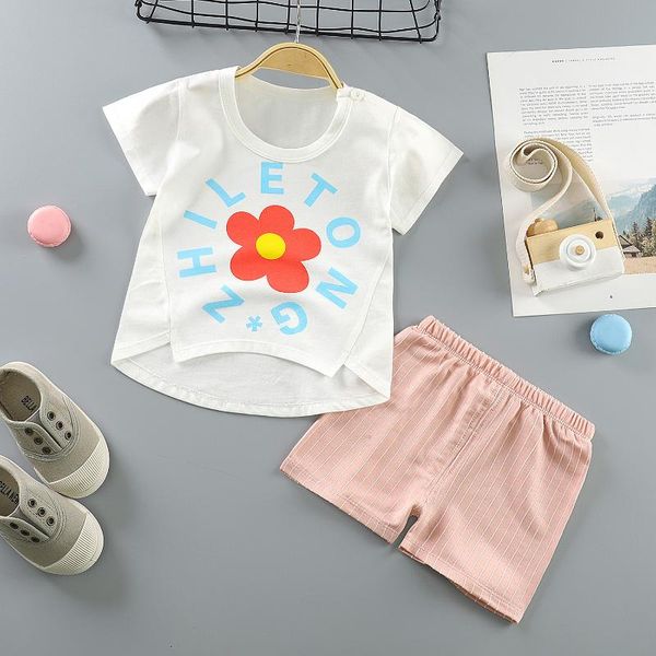 

infant summer baby girls clothes cute print girl boy cotton suit newborn girls suit for 0-2year clothes set, White