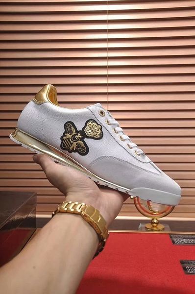 

mens fashion low leather sneakers luxurious designer bees and crown emblished causal shoes size euro 38-45 cs08, Black